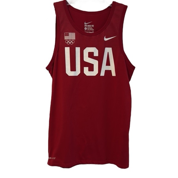 Nike Red White USA Olympics Team Tank Dri-Fit flag size Small 4th of July - Picture 1 of 10